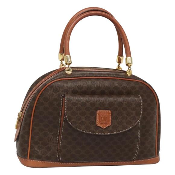 CELINE Macadam Canvas Hand Bag Pvc Leather Brown Gold - Picture 1 of 12